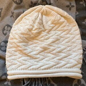 Winter White Beanie Hat 100% Cotton With Small Beads NWT
